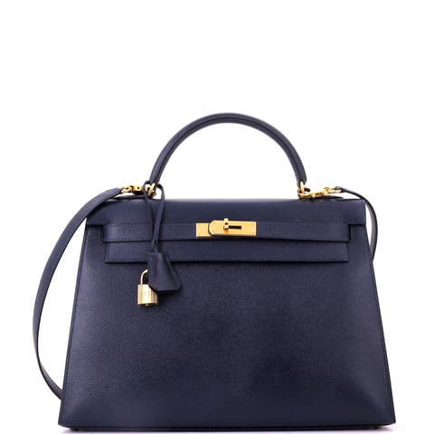Kelly Handbag Blue Courchevel with Gold Hardware 32