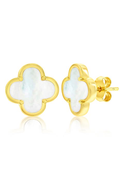 Mother-of-Pearl Clover Stud Earrings