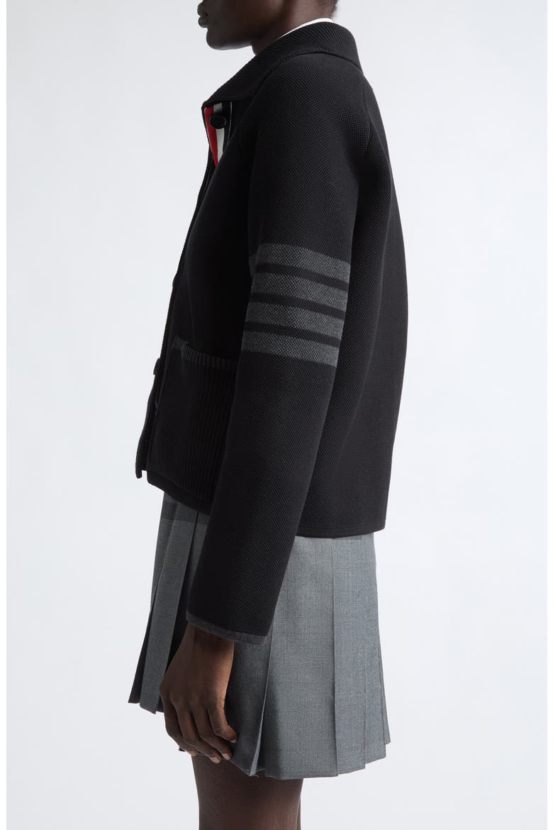 Double Face Pique Stitch Cardigan, Alternate, color, BLACK