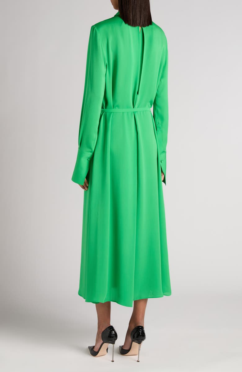 TOM FORD Belted Long Sleeve Silk Georgette Midi Dress, Alternate, color, Green Clover