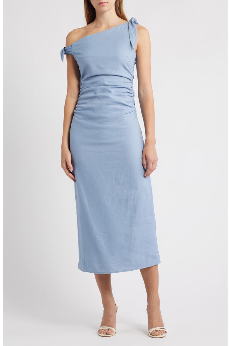 linen tie shoulder dress Birdie Linen Shoulder Tie Dress