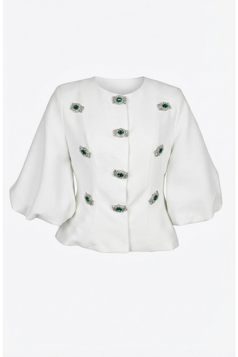 Embellished Puff Sleeve Button Jacket, Alternate, color, Cream