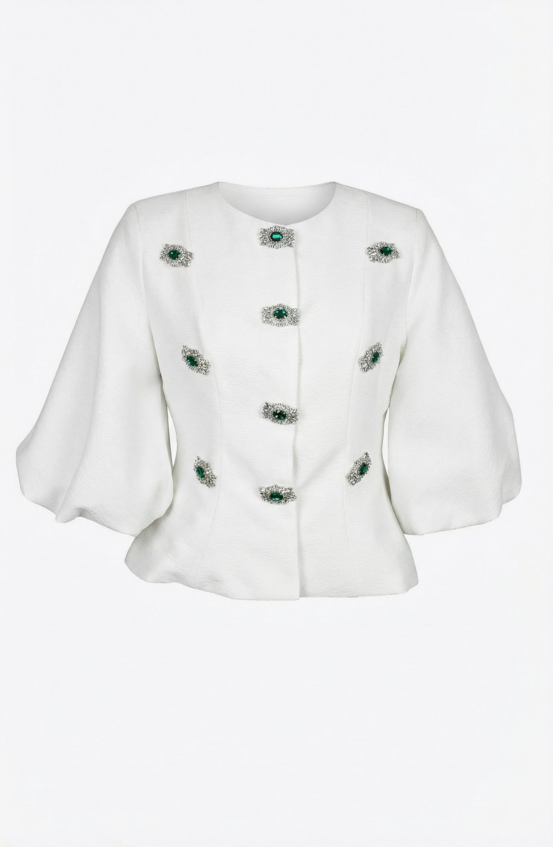 Modenaire Embellished Puff Sleeve Button Jacket, Alternate, color, Cream