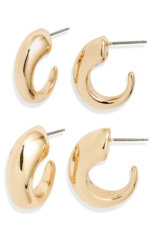 Open Edit Set Of 2 Tapered Hoop Earrings In Gold
