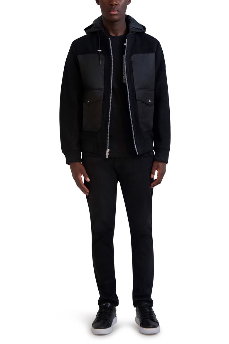 Hooded Bomber Jacket, Alternate, color, BLACK