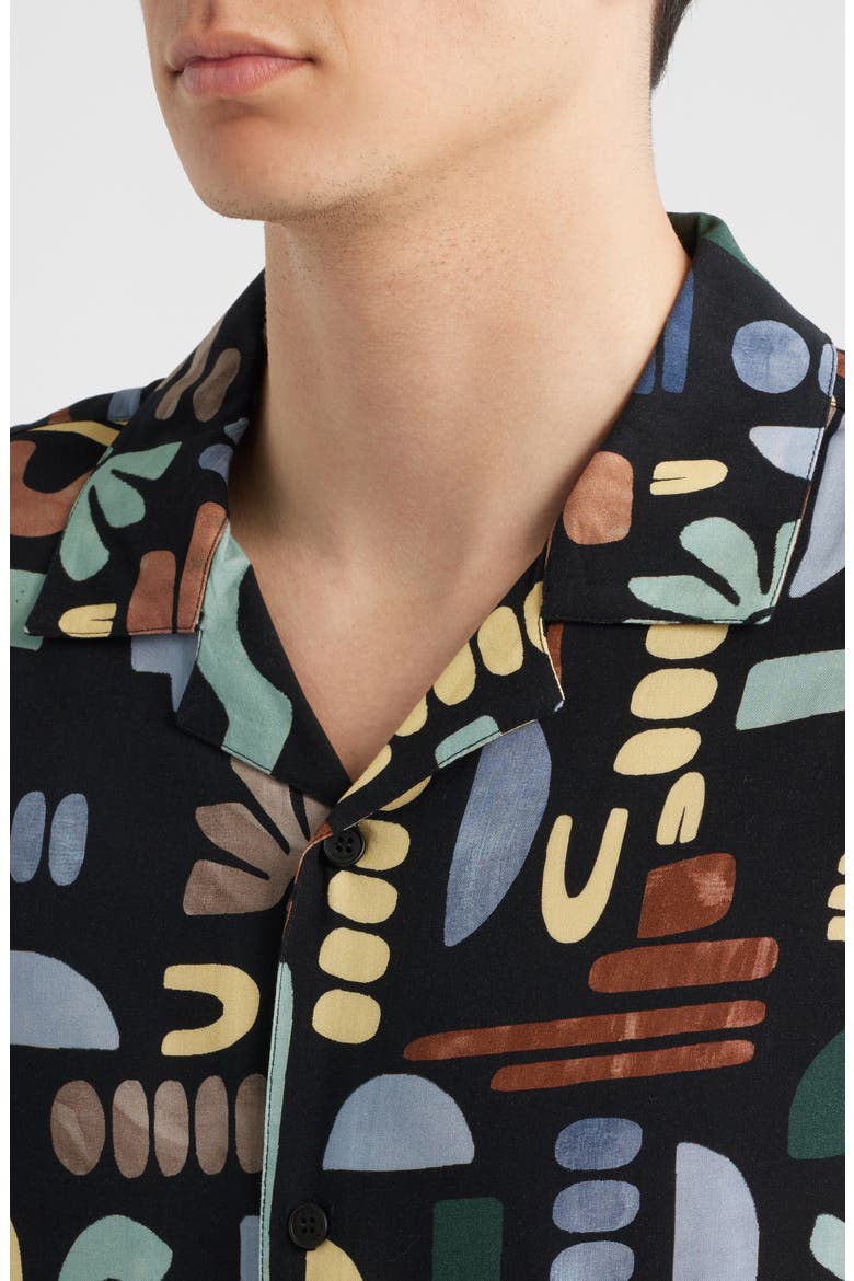 Didcot Geo Block Print Camp Shirt, Alternate, color, BLACK / MULTI