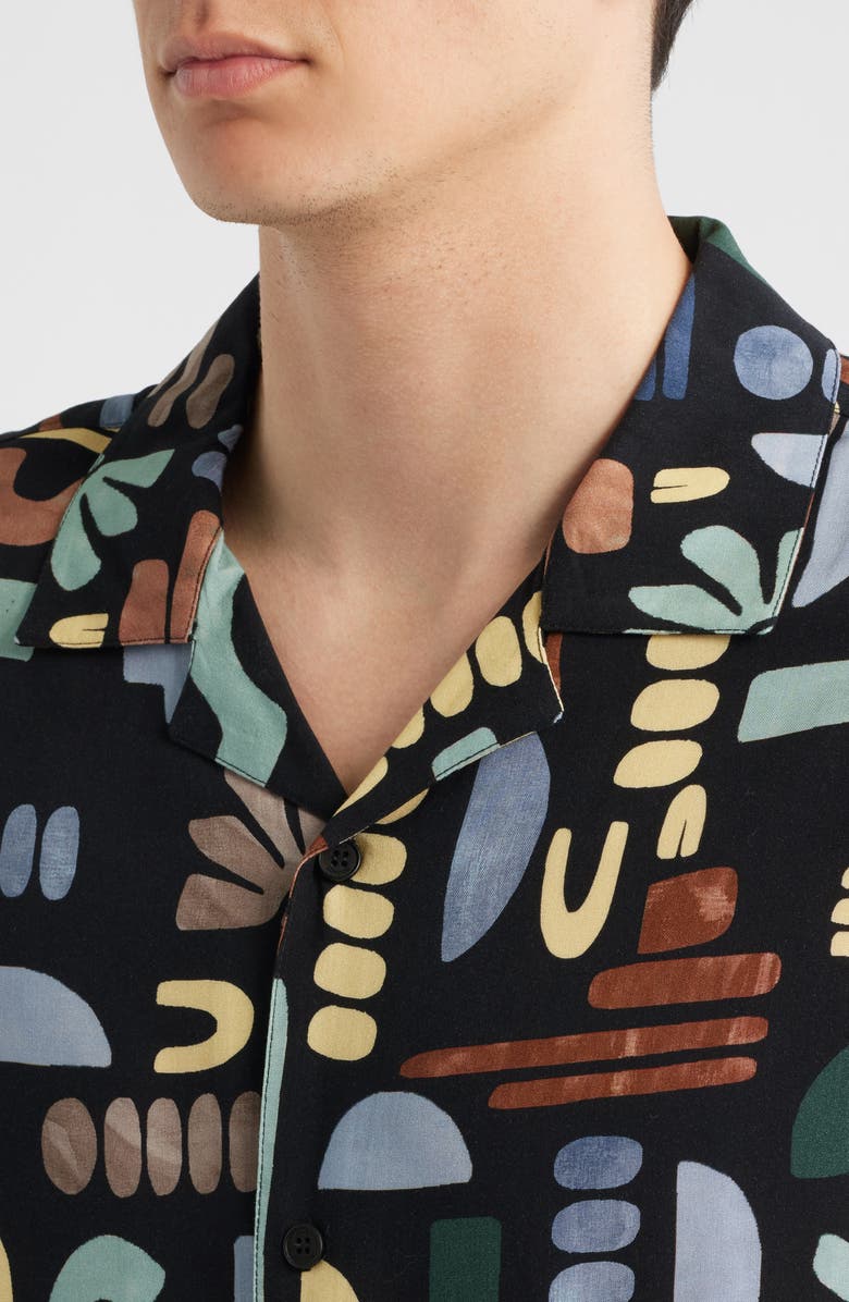 Wax London Didcot Geo Block Print Camp Shirt, Alternate, color, Black / Multi
