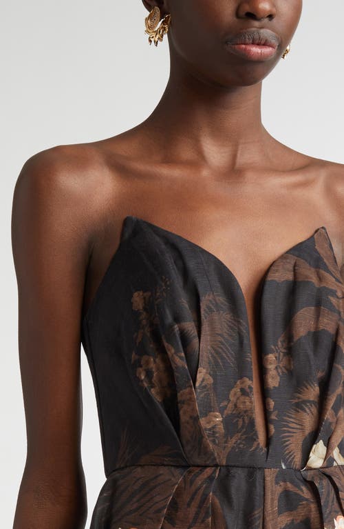 Zimmermann Illuminate Draped Midi Dress In Black Tropical In Black Tropical