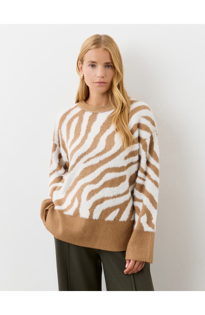 Finery London Tully Animal Print Knitted Sweater, Main, color, Tan Zebra