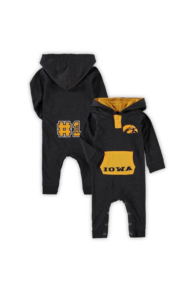 Newborn & Infant Colosseum Black Iowa Hawkeyes Henry Pocketed Hoodie Romper, Main, color, Black