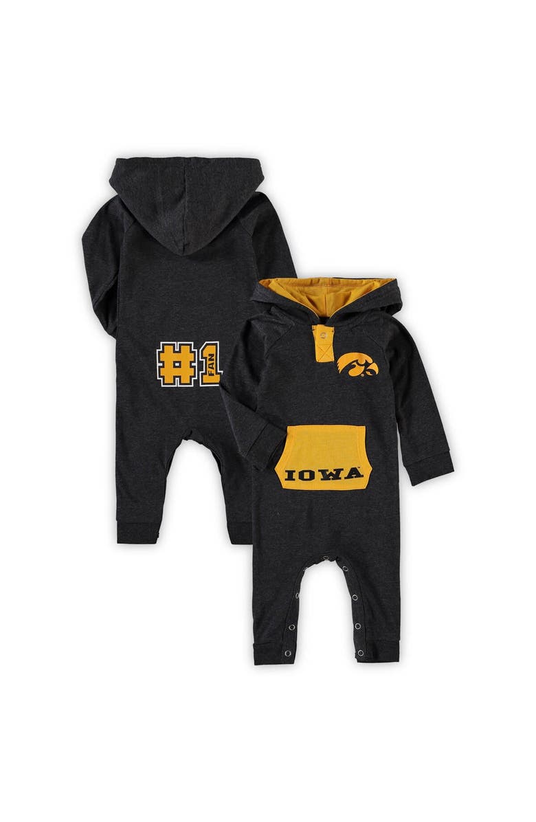 COLOSSEUM Newborn & Infant Colosseum Black Iowa Hawkeyes Henry Pocketed Hoodie Romper, Main, color, 
