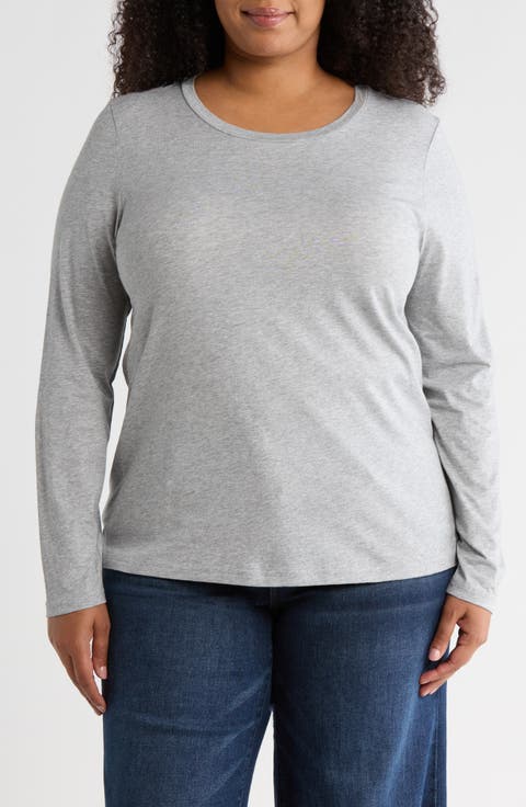 Crewneck Long Sleeve Pima Cotton T-Shirt (Plus)