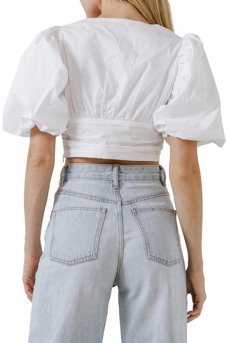 Puff Sleeve Corset Crop Top, Alternate, color, WHITE