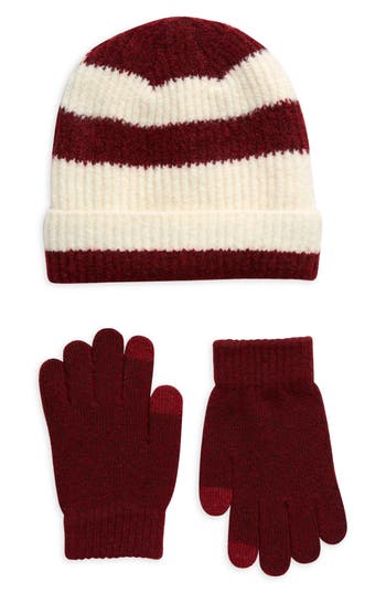 NORDSTROM NORDSTROM KIDS' STRIPE BEANIE & GLOVES SET 