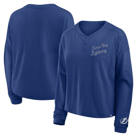Women
s Fanatics Blue Tampa Bay Lightning Oversized All Out Effort Long Sleeve Henley T-Shirt