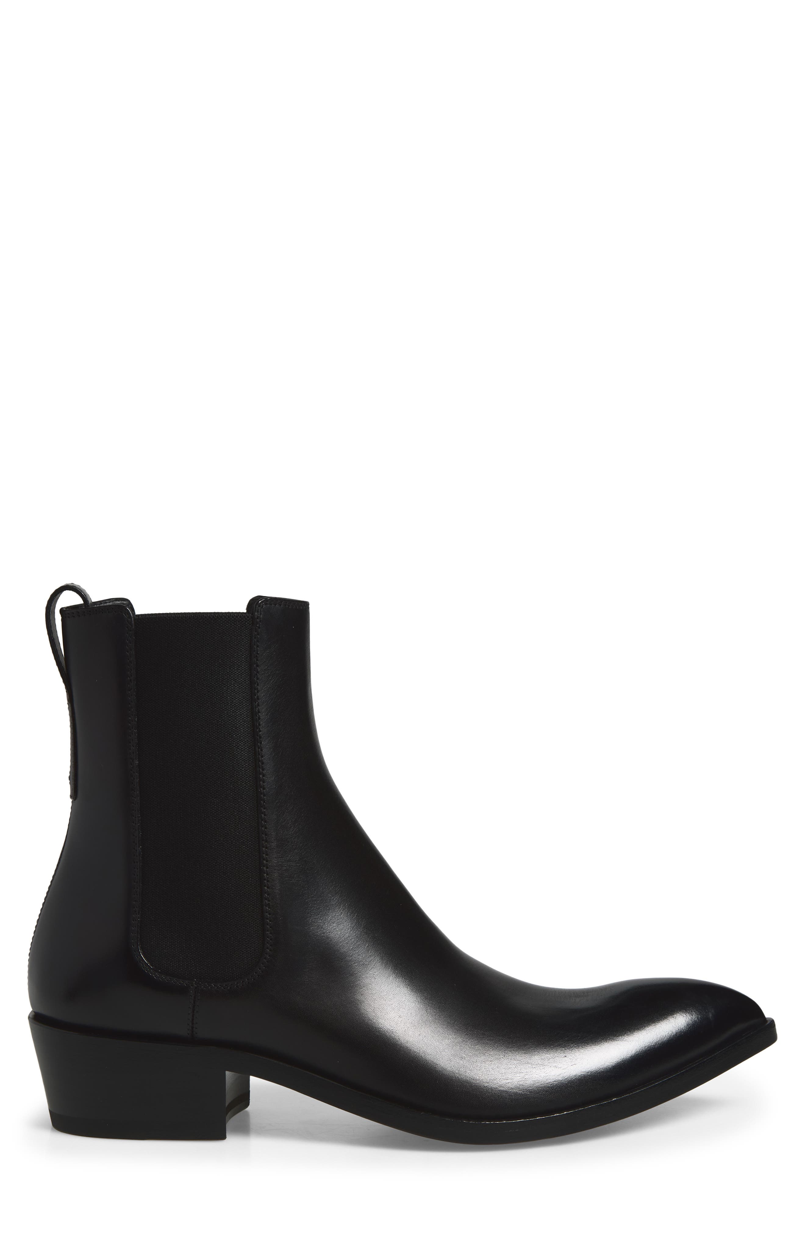 Dagger Burnished Leather Pointed Toe Chelsea Boot, Alternate, color, NAA BLACK