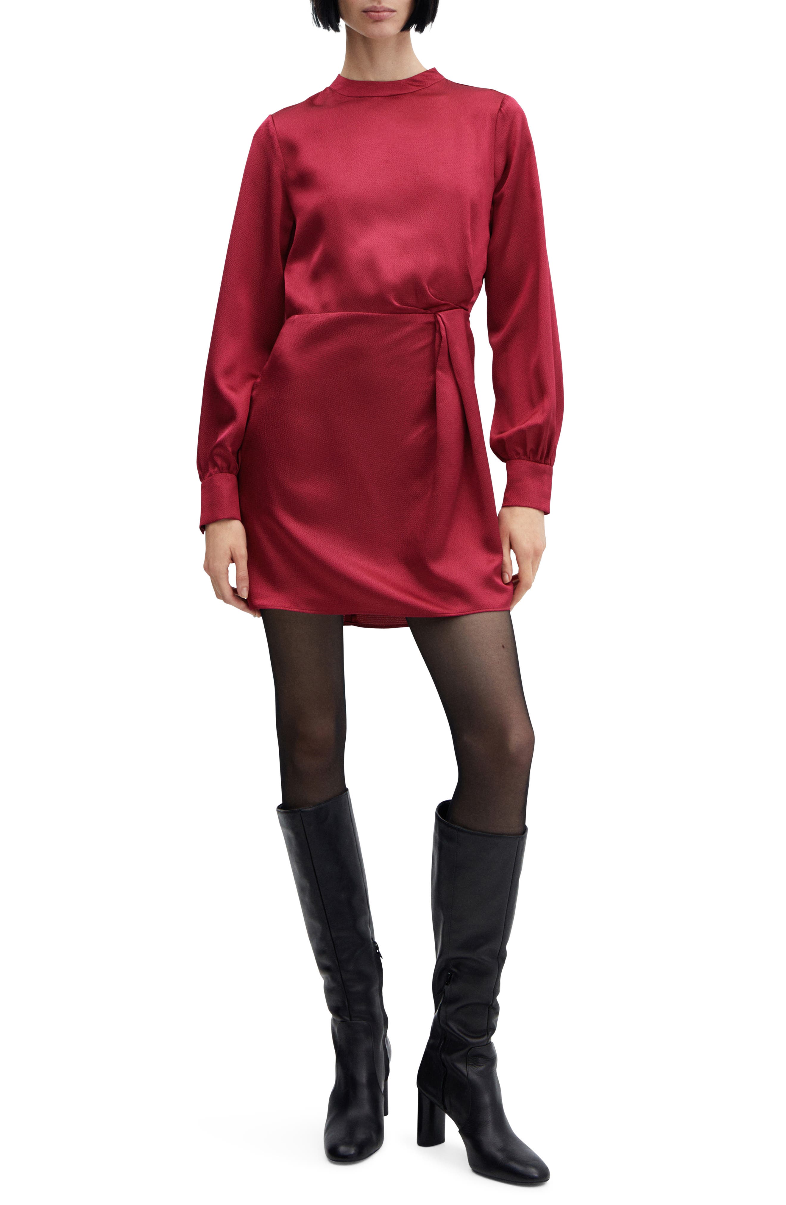 mango long sleeve satin dress Flared-sleeve satin dress