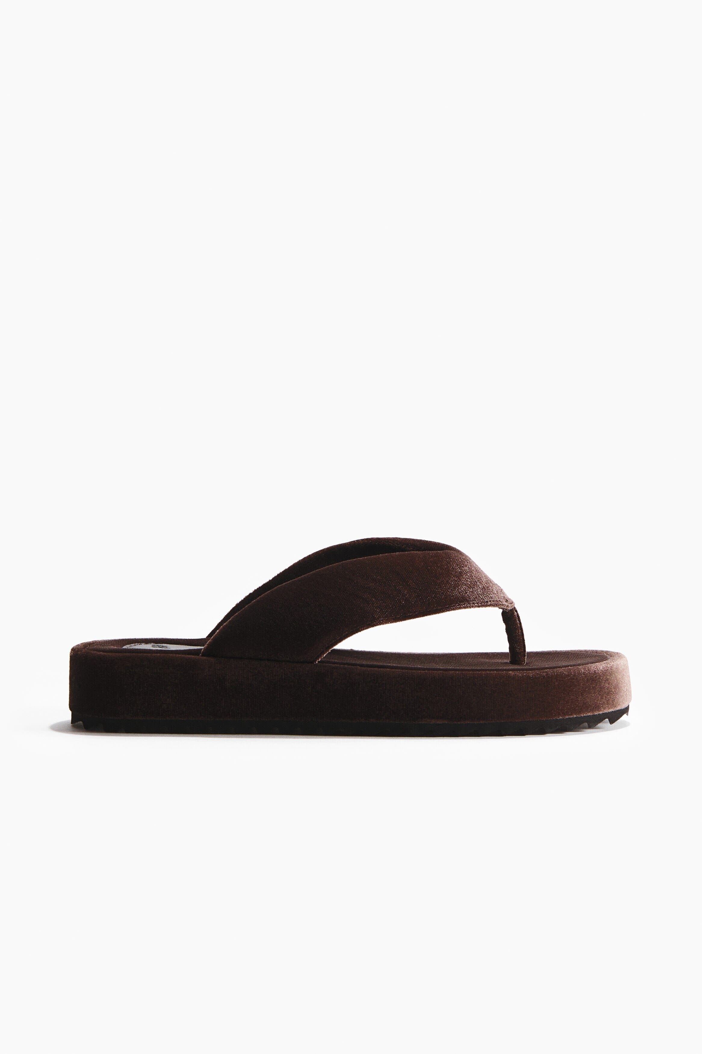 H&M Velour Flip-flops, Alternate, color, Dark Brown