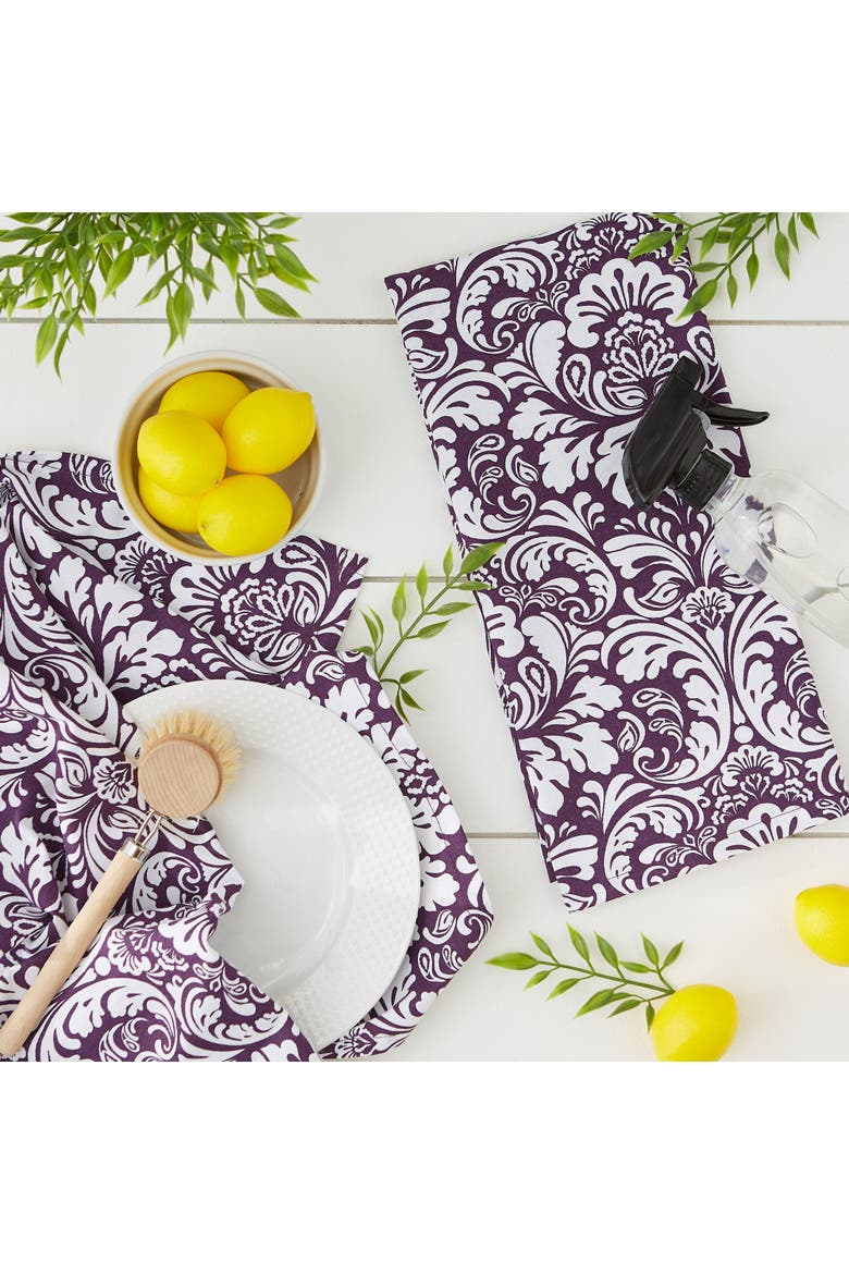 Eggplant Damask Dishtowel Set/2, Alternate, color, Eggplant
