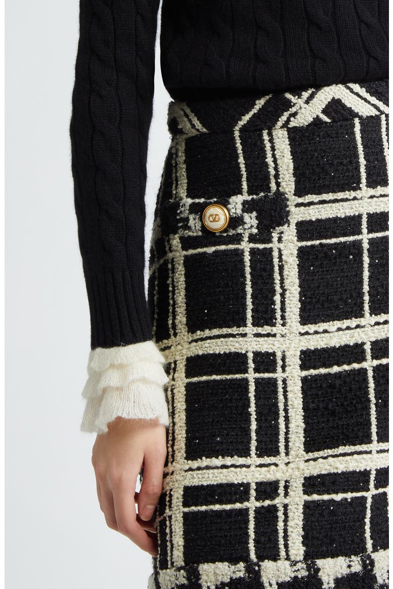 Ruffle Cuff Cable Cashmere Sweater, Alternate, color, IVORY/ BLACK