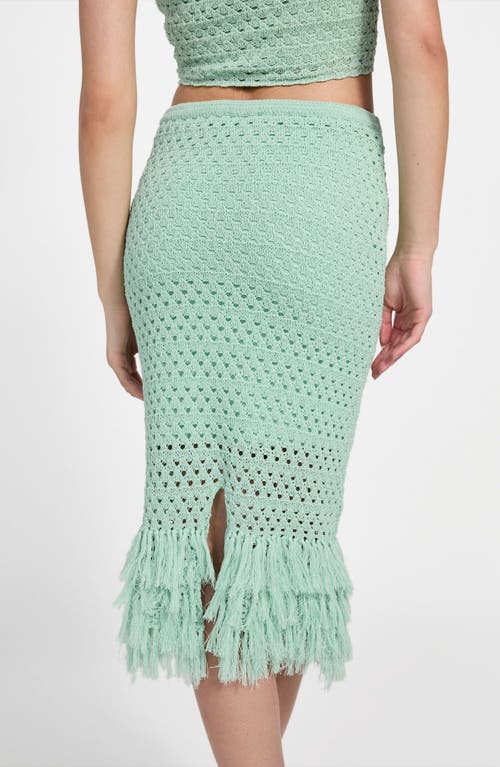 Guess Luca Fringe Hem Open Stitch Midi Skirt In Green