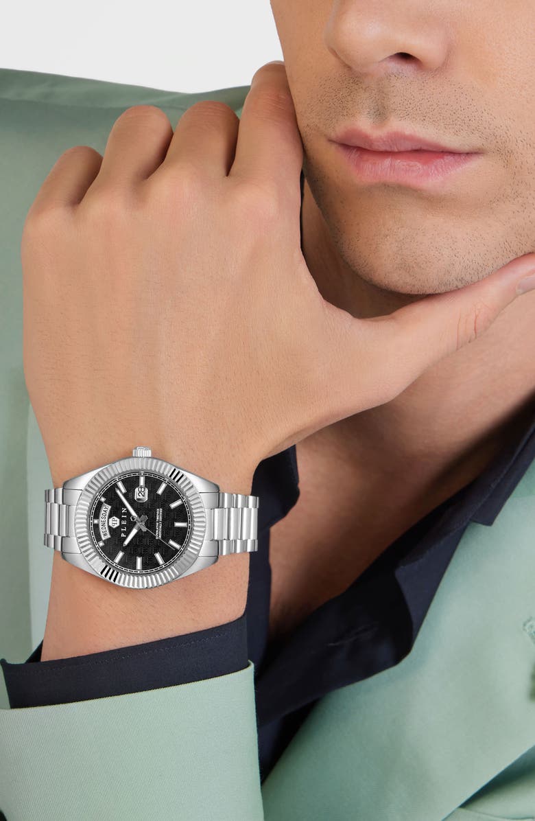 PHILIPP PLEIN Date Superlative Black Bracelet Watch, 42mm, Alternate, color, Stainless Steel