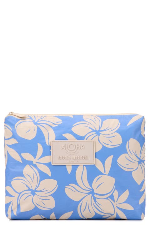 Mid Plumeria Sream Water Resistant Zip Pouch