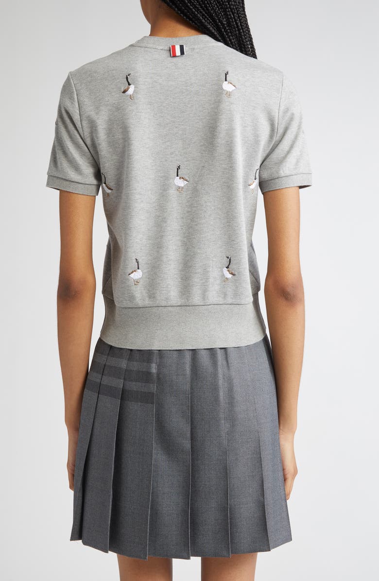 Thom Browne Embroidered Geese Short Sleeve Sweatshirt, Alternate, color, Light Grey