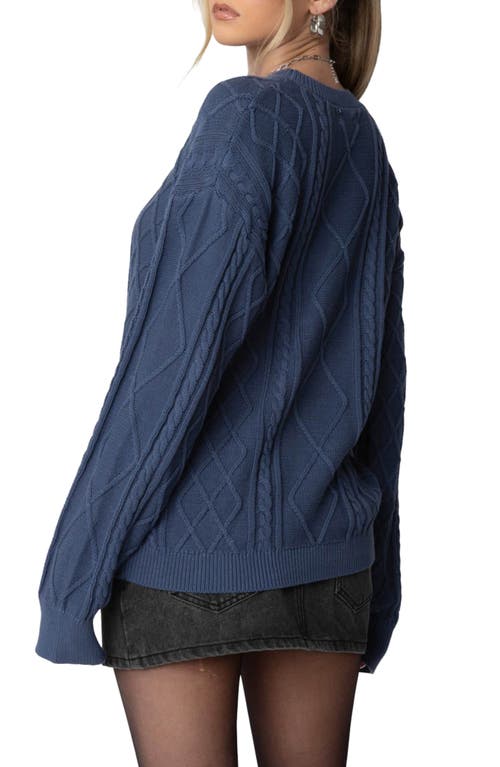 Shop Edikted Jessy Oversize Cable Stitch Sweater In Blue