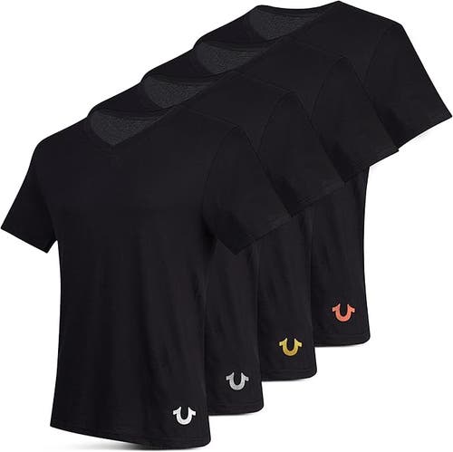 True Religion V-neck Undershirts 4 Pack In Black