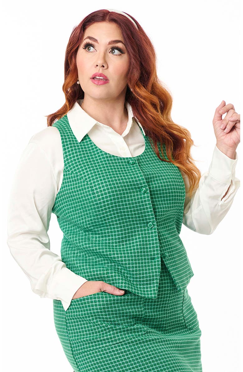 Unique Vintage Plus Size 1960s Scoop Neck Vest, Main, color, Green Houndstooth