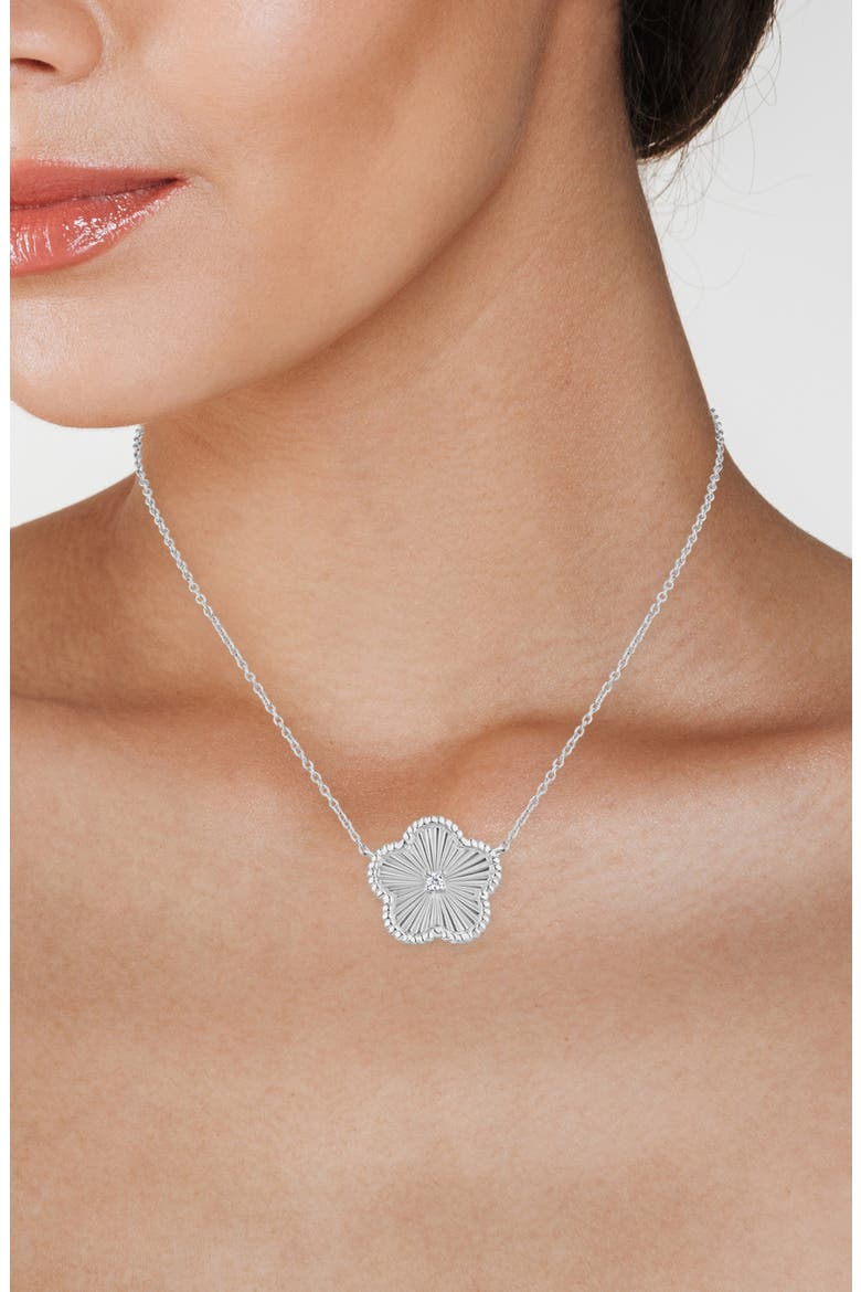 CZ Clover Pendant Necklace, Alternate, color, CLEAR/ SILVER