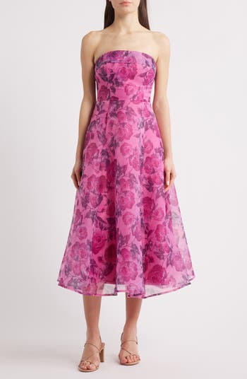 Lulus Elena Strapless Organza Midi Dress | Nordstrom