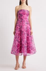 Lulus Elena Strapless Organza Midi Dress