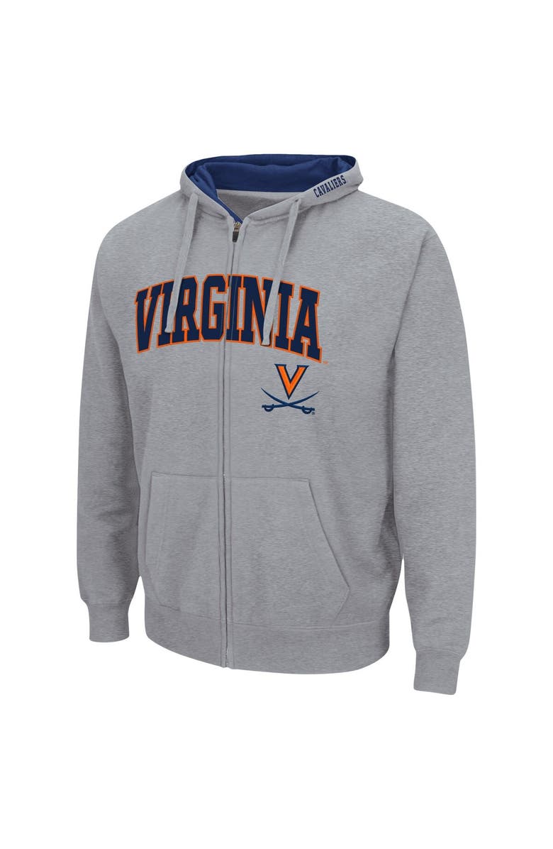 COLOSSEUM Men's Colosseum Heathered Gray Virginia Cavaliers Arch & Logo 3.0 Full-Zip Hoodie, Alternate, color, Heather Gray