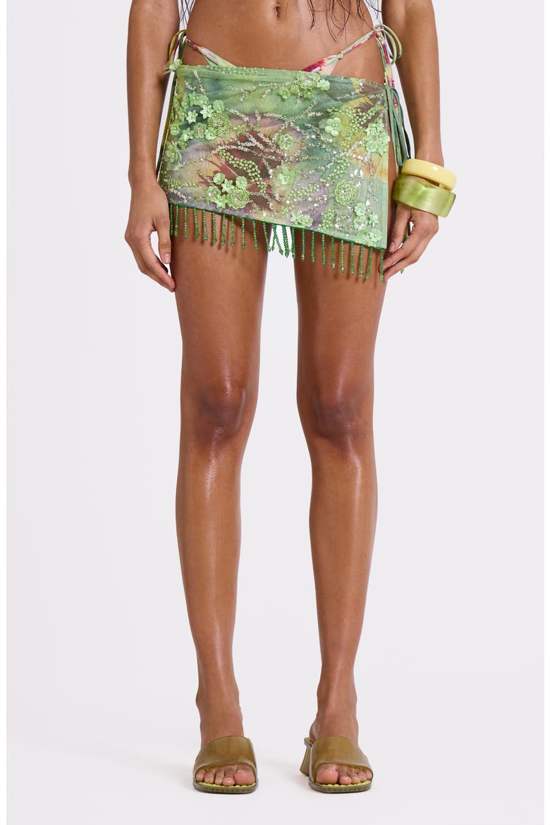 Melona Embellished Wrap Miniskirt, Main, color, GREEN