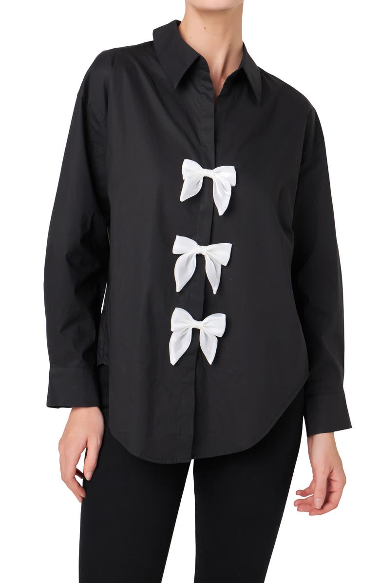 English Factory Bow Poplin Button-Up Shirt, Alternate, color, 