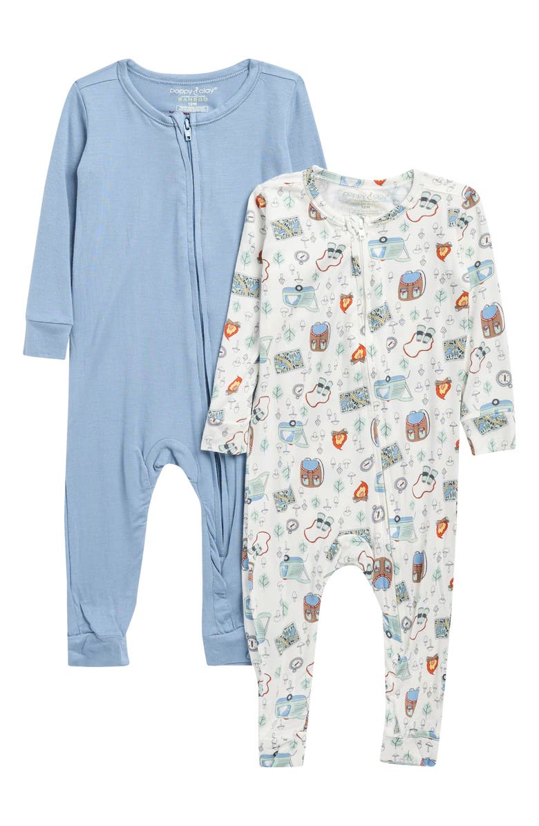 Poppy & Clay 2-Pack Explorer Print Stretch Viscose Coverall Pajamas, Main, color, 