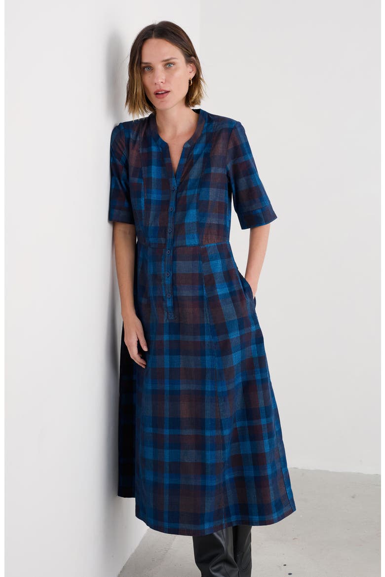 Wightwick Plaid Organic Cotton Denim Midi Dress, Alternate, color, HONESTY SEA CAVE