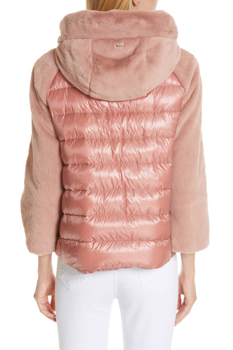 Quilted Down Nylon & Faux Fur Puffer Jacket, Alternate, color, PINK