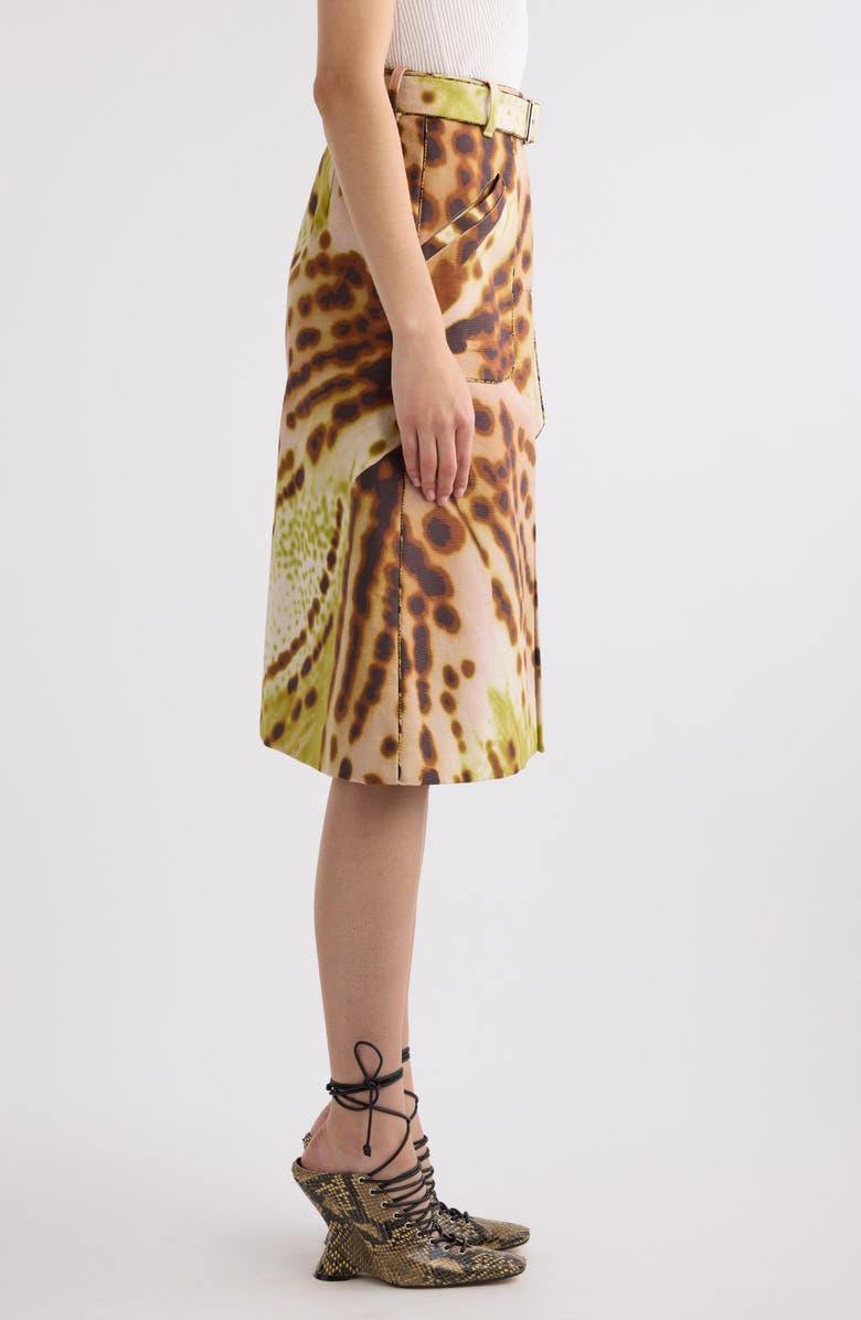 Dries Van Noten Sheraz Leopard Orchid Print Belted Midi Skirt, Alternate, color, Olive