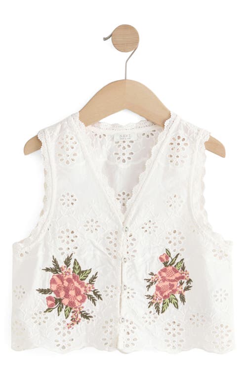 Next Kids' Floral Embroidered Eyelet Cotton Button-up Vest