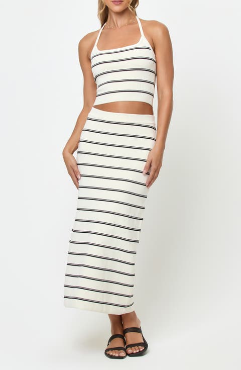 Positano Stripe Halter Rib Crop Cover-Up Top