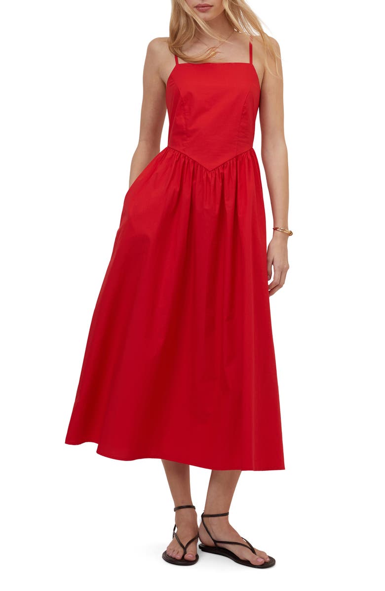 Nobody's Child Briella Smocked Back Organic Cotton Midi Sundress, Main, color, Red