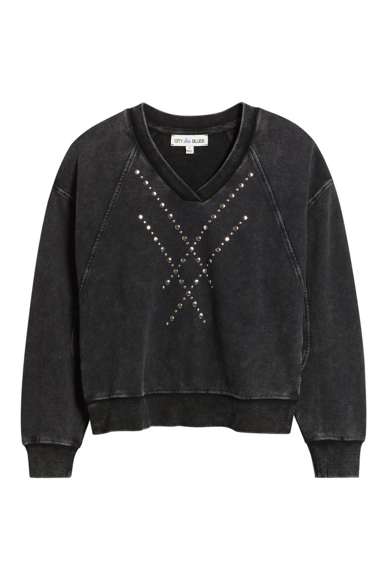 Studded Acid Wash Cotton Sweatshirt, Alternate, color, BLACK