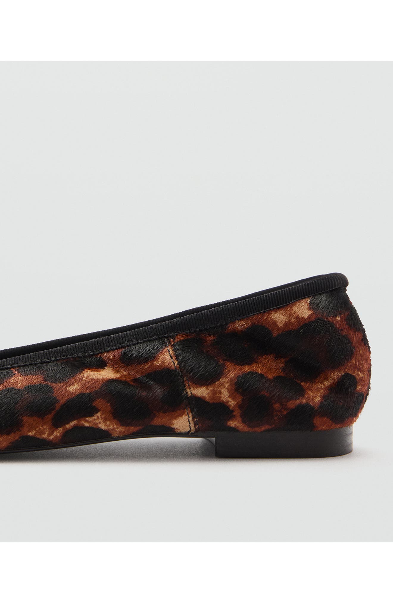 MANGO Leopard Print Genuine Calf Hair Ballerina Flat, Alternate, color, Black