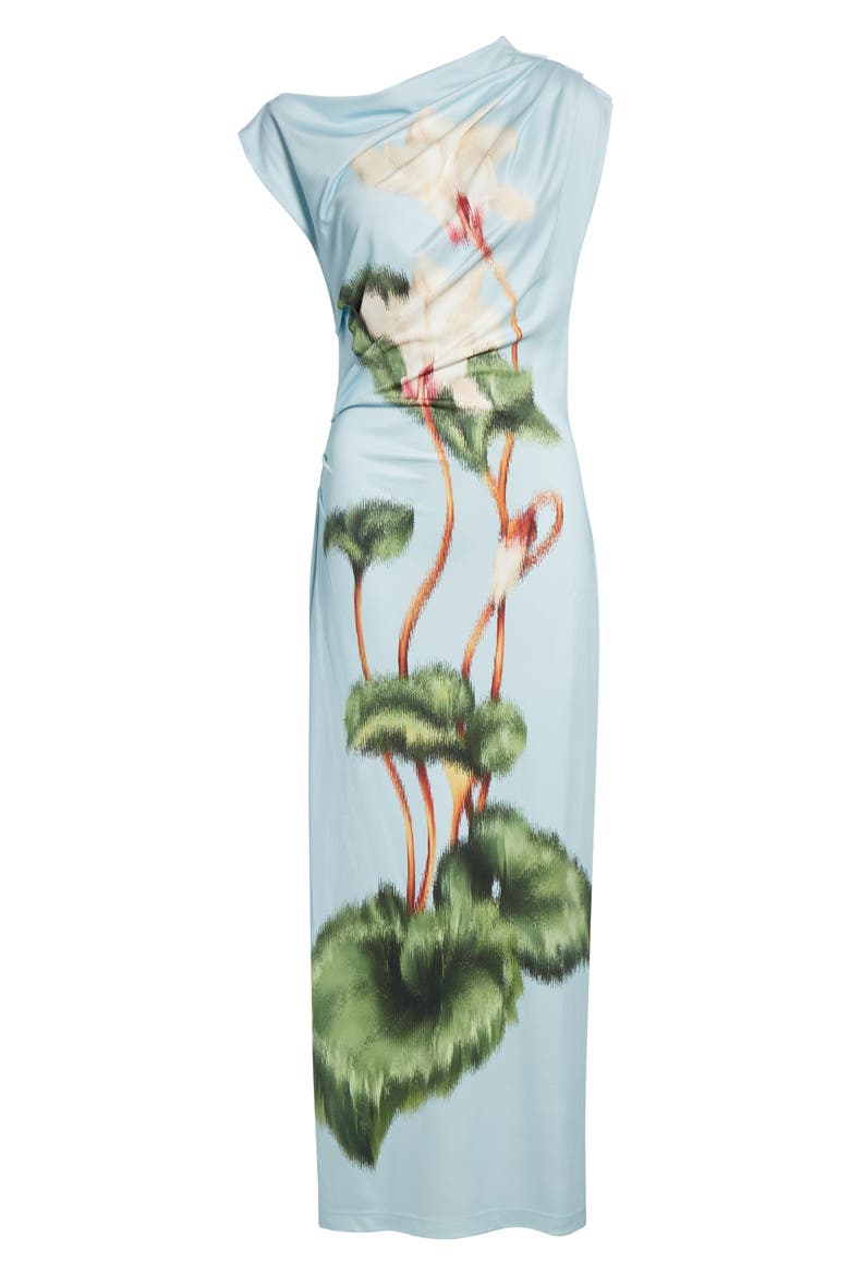 Chiné Cyclamen One-Shoulder Dress, Alternate, color, WHITE/ LIGHT BLUE