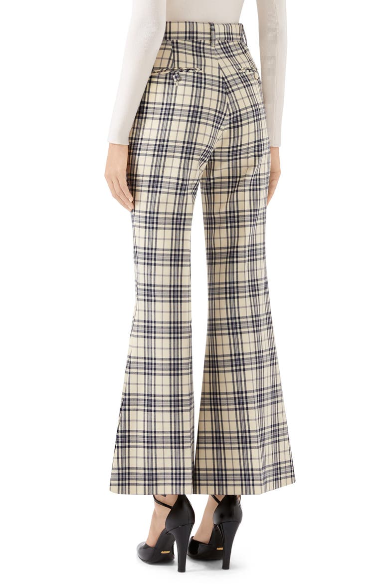 Plaid Wool Flare Trousers, Alternate, color, BLUE/ WHITE