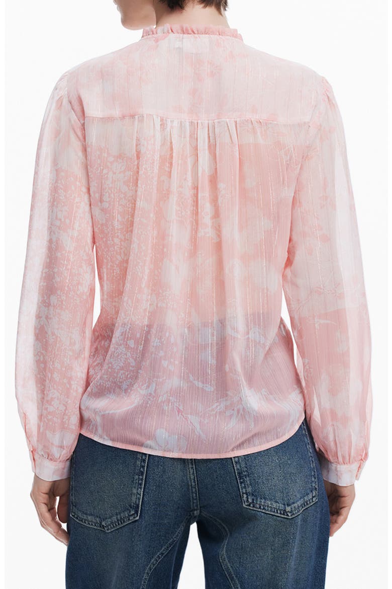 Ruffle Metallic Tie Neck Top, Alternate, color, PINK
