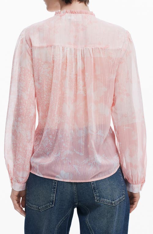 Desigual Ruffle Metallic Tie Neck Top In Pink